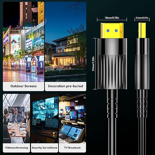 Fiber Optic HDMI Cable 20FT/6M, Long HDMI 2.1 Cable Support 48Gbps High Speed 8K@60Hz 4K@120Hz Dynamic HDR/eARC/HDCP 2.2&2.3/Dolby Atmos for Monitor,TV,Projector, Gaming Console