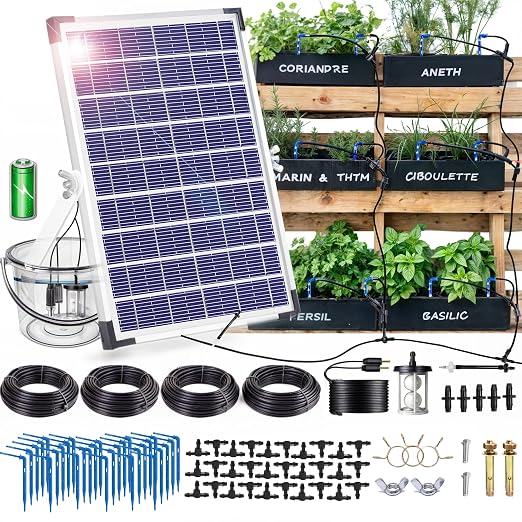 RISINGUP Solar Drip Irrigation System for 30 Potted Plants Outdoor Garden | Automatic Plants Watering System with Anti-Siphoning Device, Programmable Smart Watering for Garden, Balcony, Greenhouse