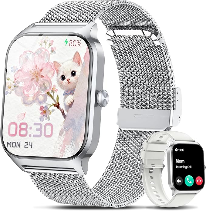Smart Watch Women Men, 1.85’’ Reloj Inteligente para mujer hombre, Make/ Answer Call, Health Monitor/Blood Pressure, 110+ Sports Modes, Voice Control, IP68 Waterproof Compatible with Android & iPhone