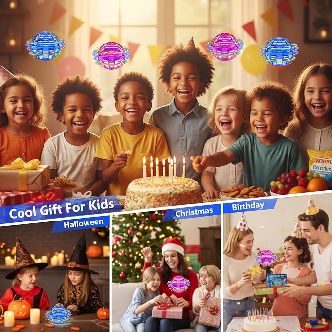 Cosmic Globe Flying Orb Ball, Safe & Durable Flying Ball for Kids, Hand Controlled Magic Hover Ball with 360° Flips, Fun Indoor Outdoor Toy for Boys Girls 6-12+（Blue）