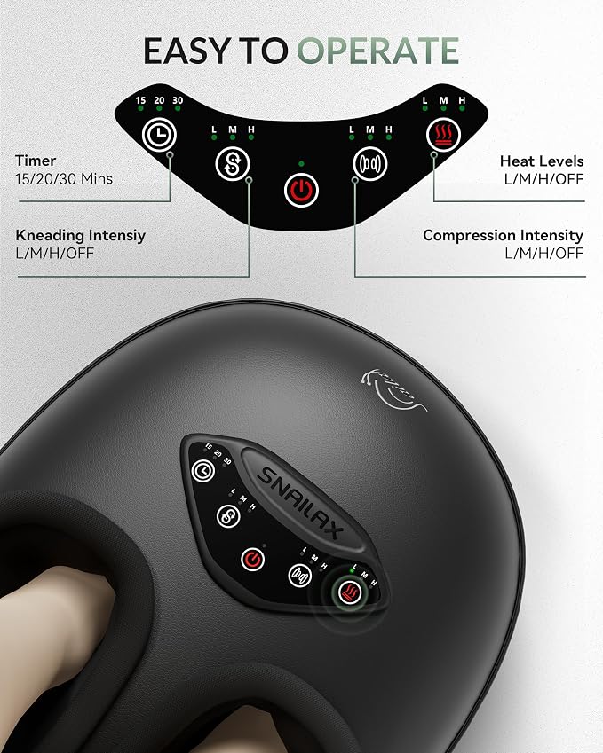 Snailax Shiatsu Foot Massager with Heat & Compression, Deep Kneading Foot Massager Machine with 3 Heat Levels & Timer, Full Foot Massage Fits Up to Men Size 14, Fathers Day Gift for Dad