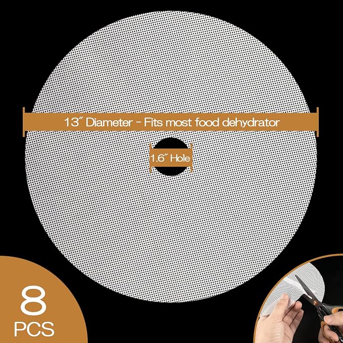 (8 Pack) Round Silicone Dehydrator Sheets, Dostk Premium Non Stick Silicone Mesh for Fruit Dehydrator, Tray Liner Reusable (Round 13" Diameter)