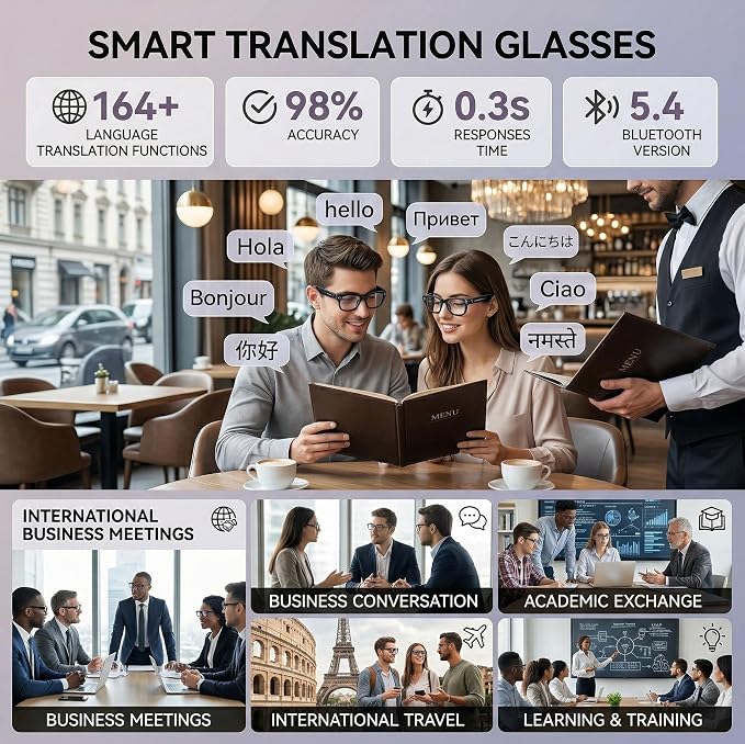 AI Smart Glasses with Camera, 1080P HD POV First-Person View Video Recording and Translator, AI Object Recognition, Bluetooth Audio, 290mAh Battery, Photochromic Lenses for Sports, Travel, Work