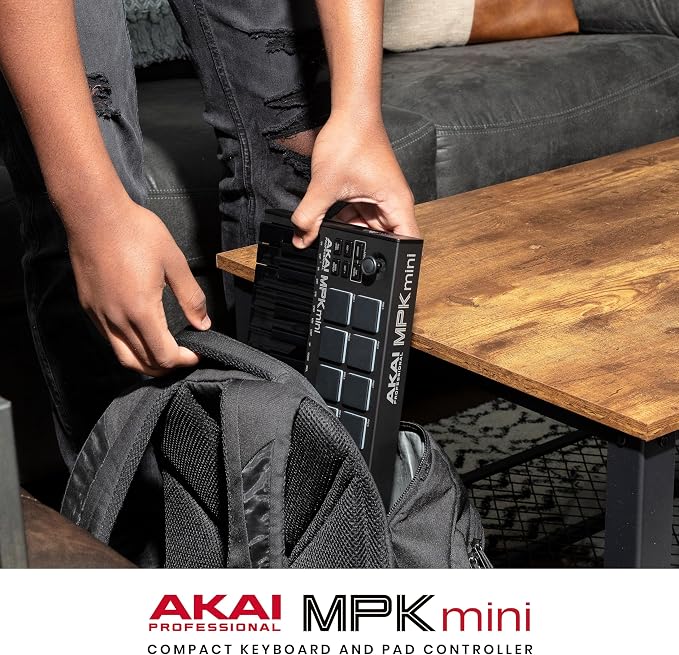 Akai Professional MPK Mini MK3 25 Key USB MIDI Keyboard Controller With 8 Backlit Drum Pads, 8 Knobs, Music Production Software and Native Instruments Sound Package (NKS Integration), Black