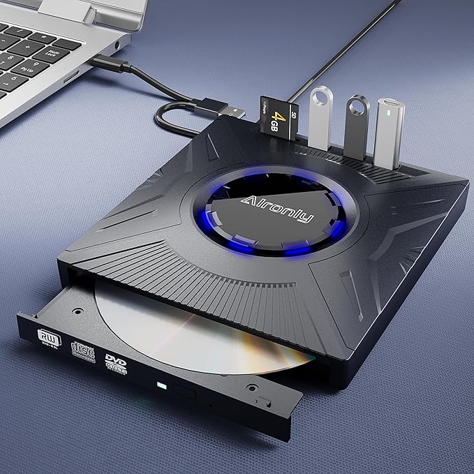 External CD/DVD Drive for Laptop/PC, USB 3.0 Type-C USB Portable Player for Computer CD DVD +/-RW Disk Drive CD Burner Writer Reader Compatible with Desktop Windows Apple (Multifunctional)