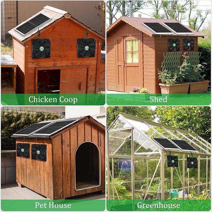 blessny 7.1" Solar 2 Fan Kit for Intake or Exhaust air, Weatherproofed 50W Solar Powered Fans for Outside Chicken Coops, Greenhouses, Shed, Pet House Air Ventilation