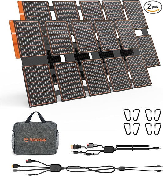 FlexSolar 2 PCS 100W Portable Solar Panels Chargers with PD3.0 USB-C,QC3.0 USB-A and DC Outputs Foldable IP67 Waterproof Power Emergency Camping