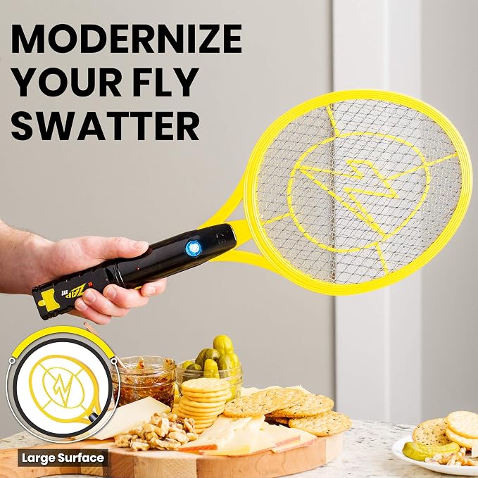 ZAP iT! Electric Fly Swatter Racket & Mosquito Zapper with Blue Light Attractant - High Duty 4,000 Volt Electric Bug Zapper Racket - Fly Killer USB Rechargeable Fly Zapper Indoor Safe - 2 Pack, Yellow