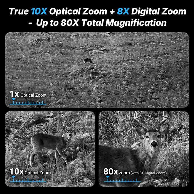 WOSPORTS 4K Night Vision Goggles - 48MP Photo, up to 80x Magnification, 10X Optical & 8X Digital Zoom, 1015FT Vision, 3" Screen, 5000mAh Rechargeable Battery, Outdoor Camping, Gift for Men