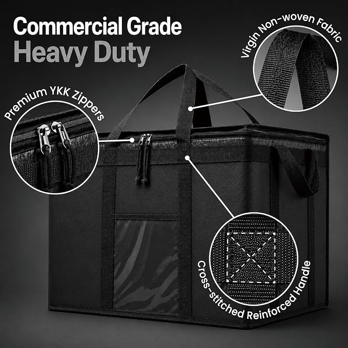 Insulated Bags for Food Delivery (2XL PRO) Grocery Shopping Cooler Bag, Pizza Delivery, Hot & Cold Catering Tote, Reusable, Foldable & Heavy Duty (Green)