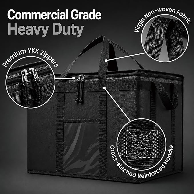 NZ home Insulated Bags for Food Delivery (3XL PRO) Grocery Shopping Cooler Bag, Pizza Delivery, Hot & Cold Catering Tote, Reusable, Foldable & Heavy Duty (Blue)