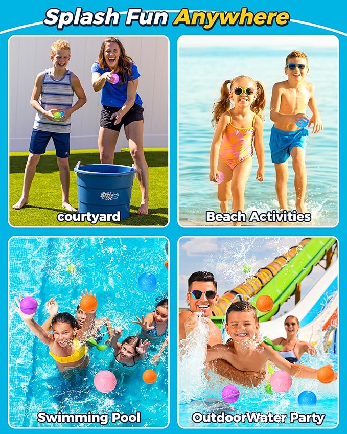 Tlitlimom 18Pcs Reusable Water Balloons, Summer Toy Water Toy for Boys and Girls, Pool Beach Toys for Kids ages 3-12, Outdoor Activities Water Toys Self Sealing Water Splash Ball for Fun