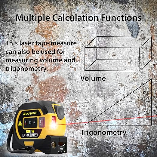 Laser Tape Measure 3-in-1 with Large LCD Display | Digital Laser Measurement Tool in/ft/m Scales up to 131ft/40M with calculations | Tape Measure 16ft/5M and Cross Line Laser Yellow