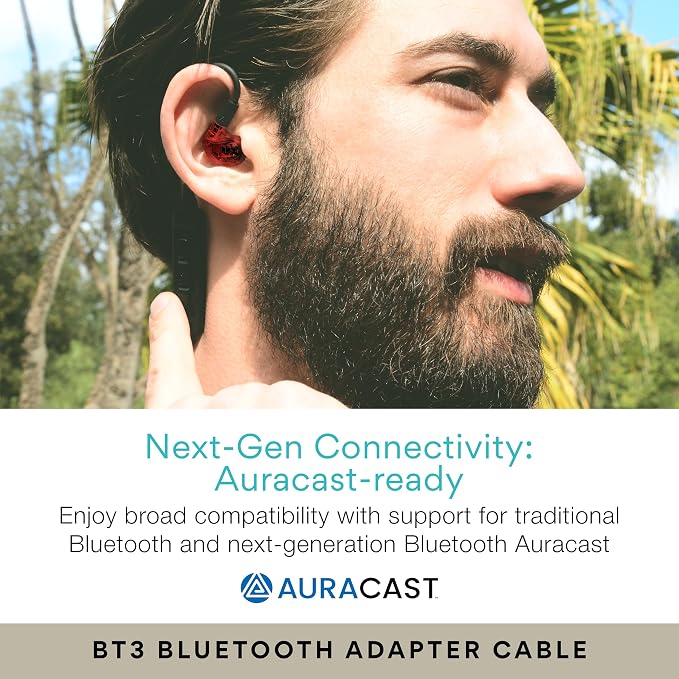 MEE audio M6 PRO Musicians' in-Ear Monitors Wired + Wireless Combo Pack: Includes IEMs, 2 Audio Cables and BT3 Hi-Res Bluetooth Audio Adapter w/aptX, LDAC, Auracast Support, & Built-in Headset (Red)