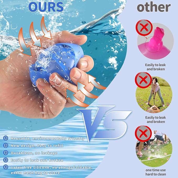 GUNTAIL 16Pcs Reusable Water Balloons,Quick-Fill Water Bombs,Silicone Water Balls For Kids Aged 3-12,Outdoor Water Ball Fights,Summer Party Supplies For Swimming Pools, Beaches,Yards Outdoor Games
