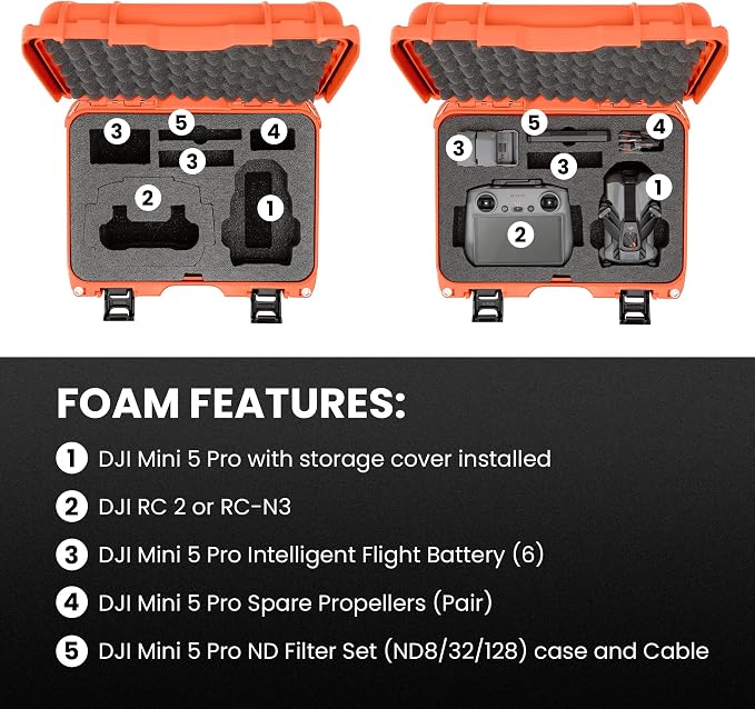 NANUK 915 DJI™ Mini 5 Pro Fly More Combo Plus - Waterproof Hard Case with Drone Foam Insert, Crushproof, Portable Travel Case, Made in Canada – Orange (15.8" x 12.1" x 6.8")