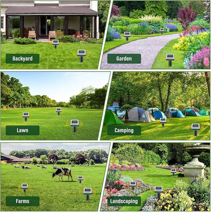 Mole Repellent Solar Powered 10 Pack, Humane Sonic Spikes Stakes Outdoor Waterproof, Repel Snake Groundhog Chipmunk Vole Gopher, Effective Rodent Repellent for Lawns, Garden, Farm