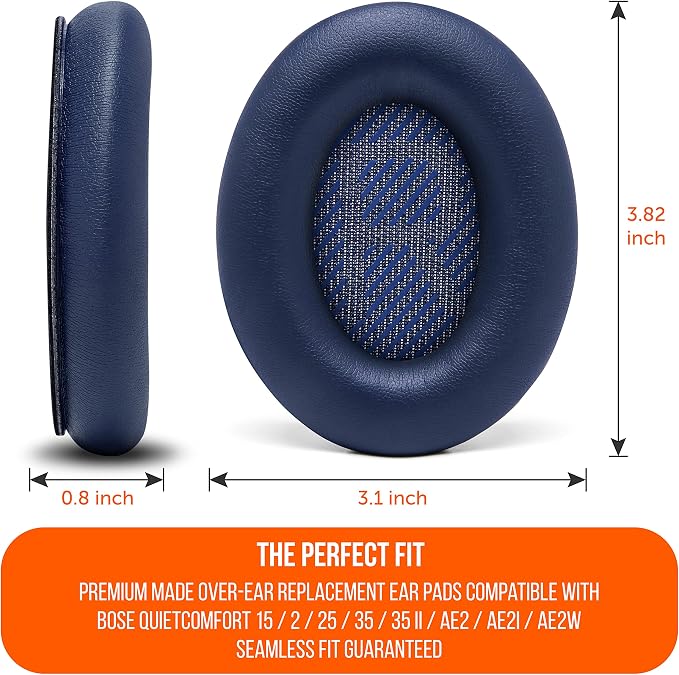 WC Wicked Cushions Upgraded Replacement Ear Pads for Bose QC35 & QC35ii (QuietComfort 35) Headphones & More - Softer Leather, Luxurious Memory Foam, Added Thickness, Extra Durability | Midnight Blue