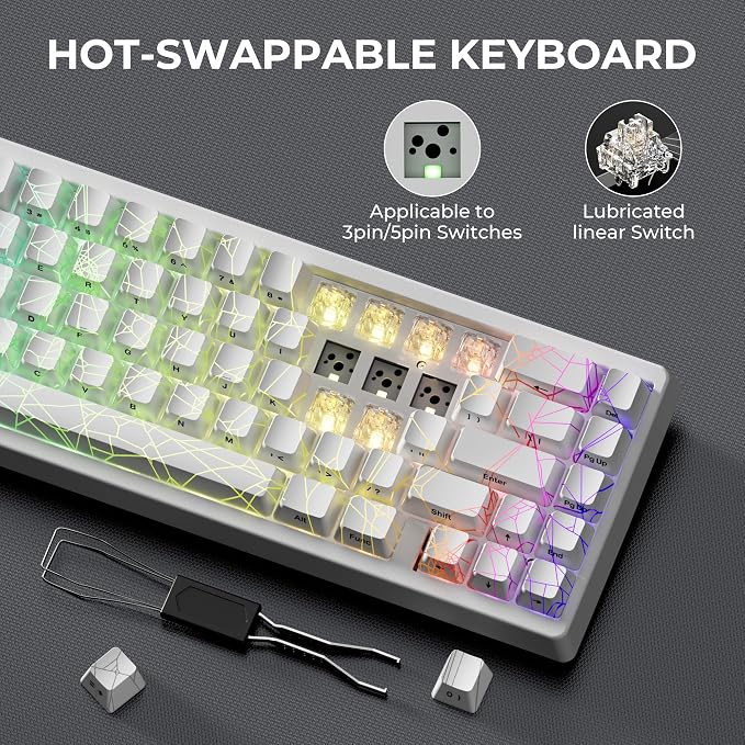 HITIME x XVX M67 Wireless 60% Percent Keyboard, QMK/VIA Gaming Keyboard, Tri-Mode Thocky Creamy Mechanical Key Board, Hot Swappable Gasket Mount RGB IMD Tech for Win/Mac, Spider Web Theme, White