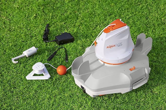 Bestway Flowclear AquaGlide Automatic Pool Cleaning Robot | Robotic Vacuum Cleaner Features Cordless, Rechargeable Battery | Designed for Flat-Bottom Above Ground and Inground Swimming Pools