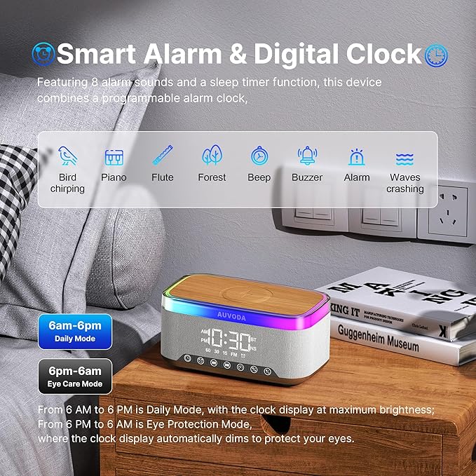 S300 Portable Bluetooth Speaker, 16 W Stereo, BT 5.3, TWS Pairing | 15 W Wireless Charging, 13-Color Night Light, Alarm Clock, TF AUX Inputs, Ideal for PC Smartphone Home Bedroom Office