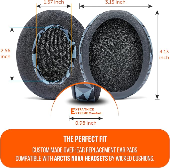 WC Freeze for Arctis Nova - Hybrid Fabric Cooling Gel Replacement Earpads for Arctis Pro Wired, 7, 5, 4, 3, 1 - Made by Wicked Cushions (Does Not Fit Pro Wireless) | Geo Grey