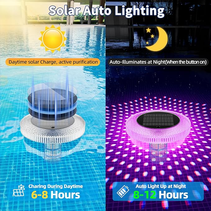 Solar Pool Ionizer Floating Light: Solar Powered Copper Ionizer with Remote Control IP68 Waterproof LED Swimming Pool Light for Above Ground & In-Ground Pools