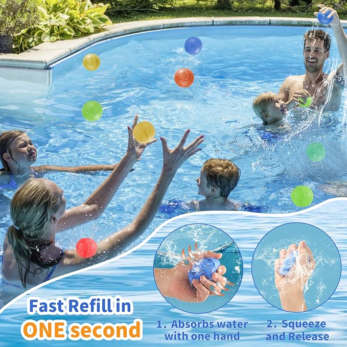 GUNTAIL 6Pcs Reusable Water Balloons,Quick-Fill Water Bombs,Silicone Water Balls For Kids Aged 3-12,Outdoor Water Ball Fights,Summer Party Supplies For Swimming Pools, Beaches,Yards Outdoor Games