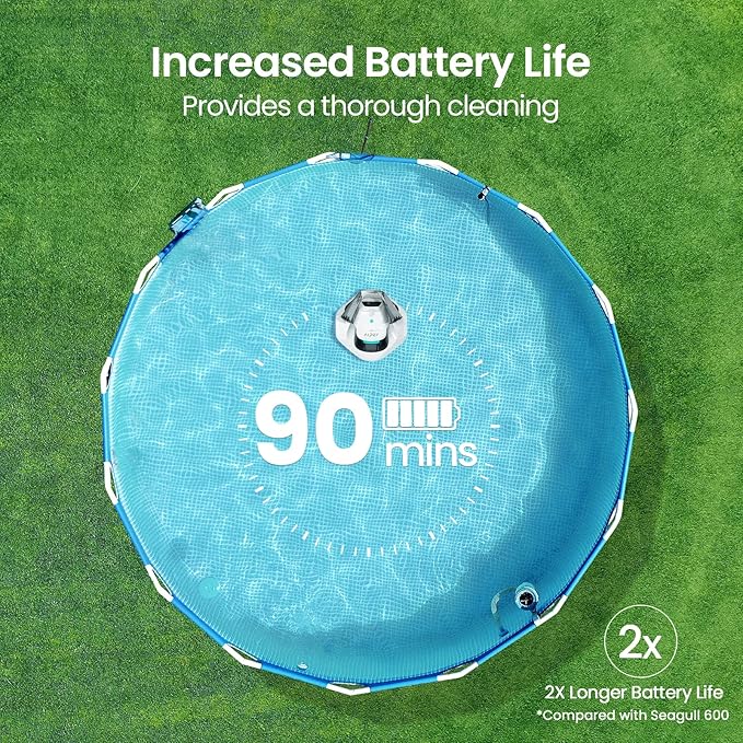 AIPER Seagull SE 2025 Cordless Robotic Pool Cleaner with LED Indicator, Self-Parking Technology, Lasts 90 Mins Runtime, Ideal for Above-Ground Pool up to 40 Feet, Snow White & Teal
