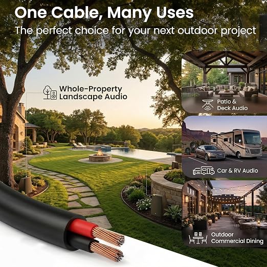 GEARit 14 Gauge Speaker Wire Cable,14 Gauge Wire CL3 Rated 150ft,Audio Cable with Red/Black Color Coded,Outdoor Speaker Wires for Home,Car,Outdoor,Patio,Garden,In-Wall,Backyard,CCA(Black,2-Conductors)