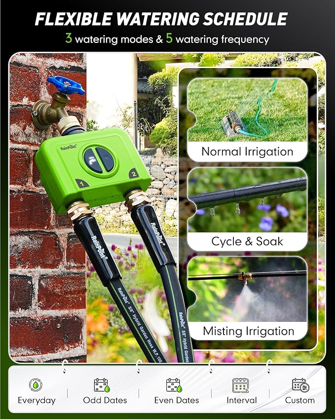 RAINPOINT WiFi Water Timer for Garden Hose, 2 Zone WiFi Sprinkler Controller, Smart Hose Timer Valve, Automatic Drip Irrigation System/Rain Delay for Garden/Lawn