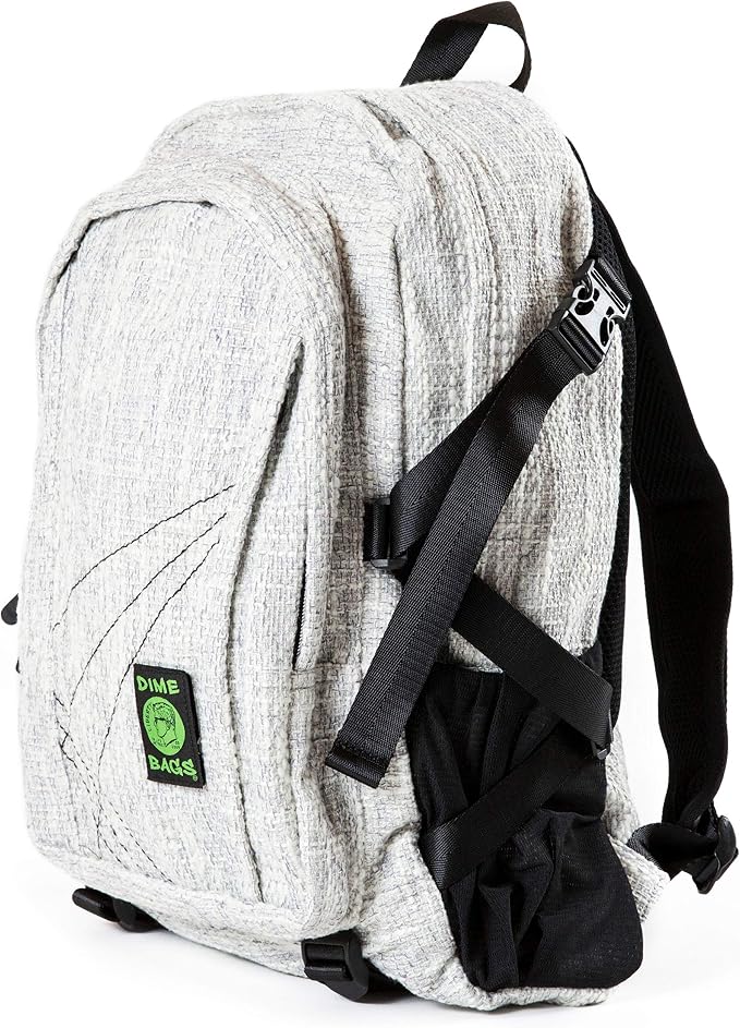 Dime Bags Backpack For Travel & School, Durable Hempster Material, 9 Storage Compartments & 2 Side Bottle Pockets, Fits 17” Laptop, Adjustable Padded Straps, Hidden Internal Pocket (Gray)