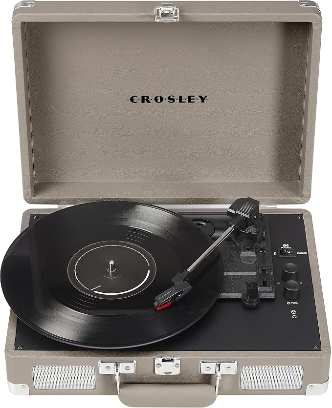 Crosley CR8005F-TE Cruiser Plus Vintage 3-Speed Bluetooth in/Out Suitcase Vinyl Record Player Turntable, Taupe