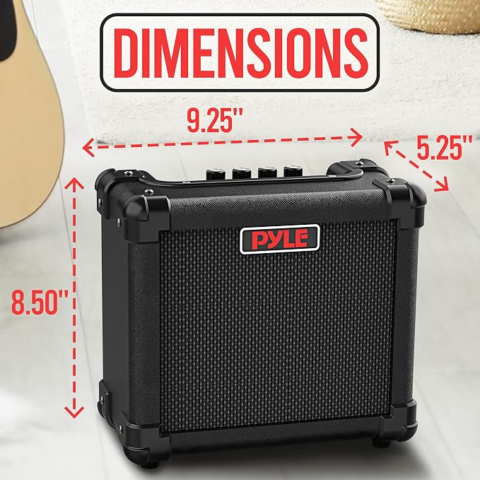 Pyle Mini Electric Guitar Amp - Portable 10 Watt Instrument Amplifier with 5-Inch High Definition Speaker, Volume, Bass, Treble, Distortion, Gain Controls, Headphone Output Jack, for Practice Playing