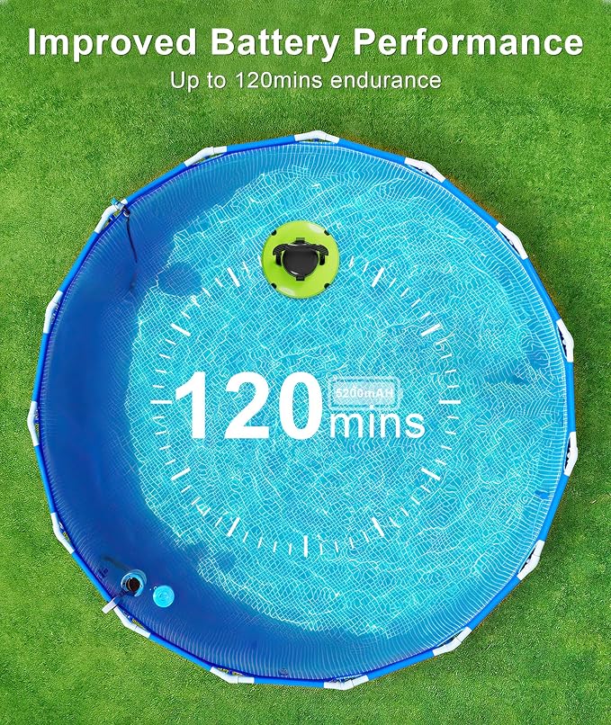 GMAPLAE Cordless Pool Vacuum for Above Ground Pool, Robotic Pool Cleaner with Dual Motors Strong Suction, 120 Mins Runtime, Auto-Parking, Pool Cleaner Robot for Inground Flat Pools Up to 1000 Sq.Ft