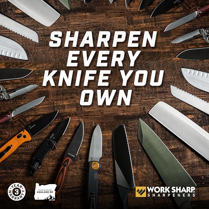 Work Sharp MK2 Electric Knife Sharpener & Replacement Belts – Adjustable 2-Speed Knife Sharpening System for Kitchen Knives, Pocket Knives, Scissors, Axes & Garden Tools
