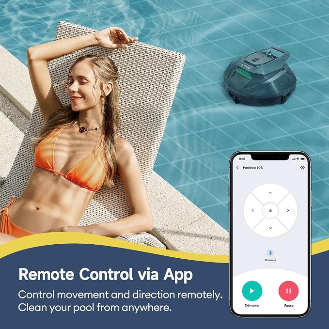 Cordless Robotic Pool Cleaner with Remote Control, Pool Vacuum for Above & In-Ground Pool with 90 Mins Runtime, Self-Parking,Fast Charging, Ideal for Above Ground Pools up to 850 Sq.ft