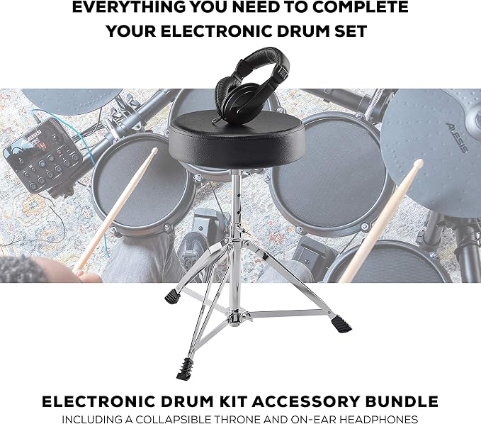 Alesis Drum Essentials Bundle - Complete Electric Drum Set Accessory Pack including a Drum Throne and On-Ear Headphones