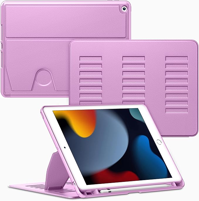 VIKESI Case for iPad 9th / 8th / 7th Generation 10.2 inch (2021/2020/2019 Released),Multiple Angles Magnetic Stand Cover,Shockproof Back,Pencil Holder,and Auto Sleep/Wake,Purple