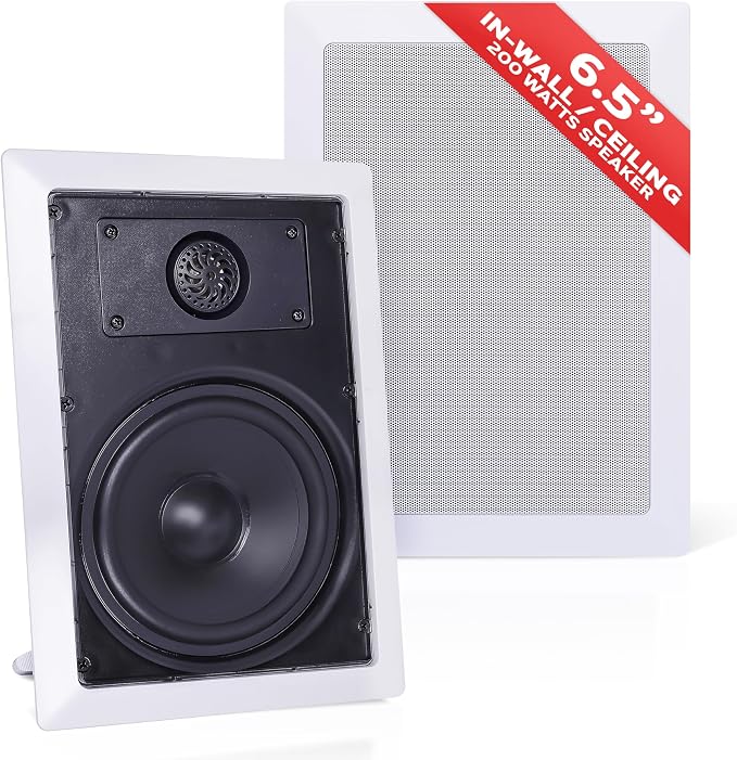 Pyle Two Way Stereo Sound Speaker - Dual Professional Audio Speakers System - In Wall / In Ceiling White Mount Flush, 6.5" Midbass, 1/2 Inch Polymer Tweeter - Indoor Home Theater - Pyle PDIW65 (Pair)
