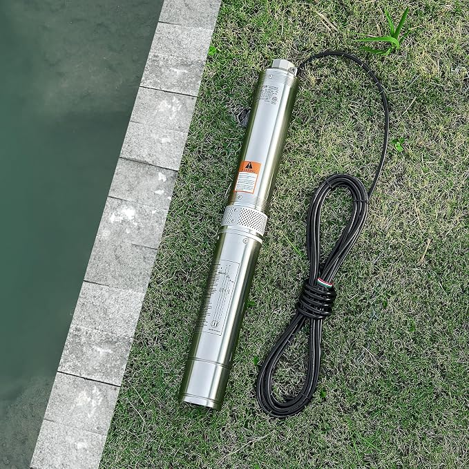 VEVOR Deep Well Submersible Pump, 1 HP Output Power, 115V, 31.7 GPM Flow 207 ft Head, with 32.81 ft Cord External Control Box, Stainless Steel Water Pump, for Industrial Irrigation and Home Use, IP68