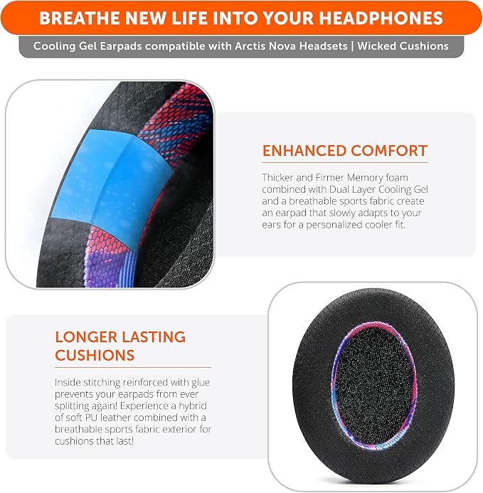 WC Freeze for Arctis Nova - Hybrid Fabric Cooling Gel Replacement Earpads for Arctis Nova Pro Wired, Nova 7, 5, 4, 3, 1 - Made by Wicked Cushions (Does Not Fit Nova Pro Wireless) | Speed Racer