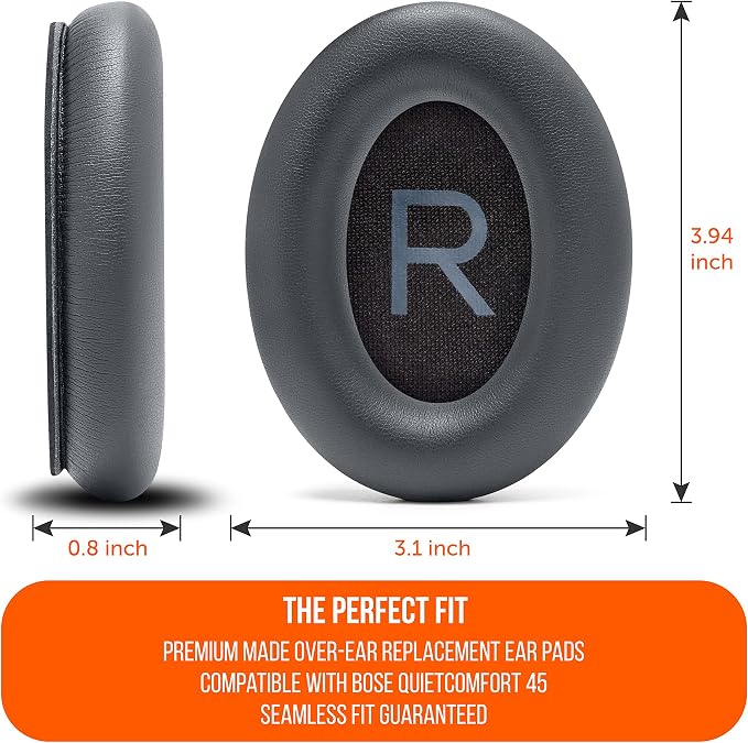 WC PadZ QC45 - Earpads for Bose QuietComfort 45 / QuietComfort Se/QuietComfort Wireless, Made by Wicked Cushions | Extra Thick Cushion | Premium Durable Stitching | Eclipse Grey