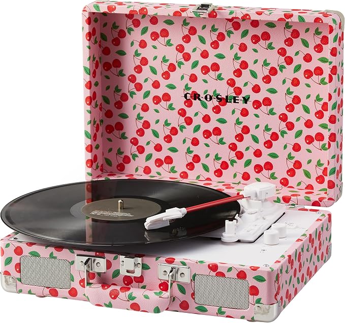 Crosley CR8005F-RC Cruiser Plus Vintage 3-Speed Bluetooth in/Out Suitcase Vinyl Record Player Turntable with Built-in Speakers, Retro Cherry