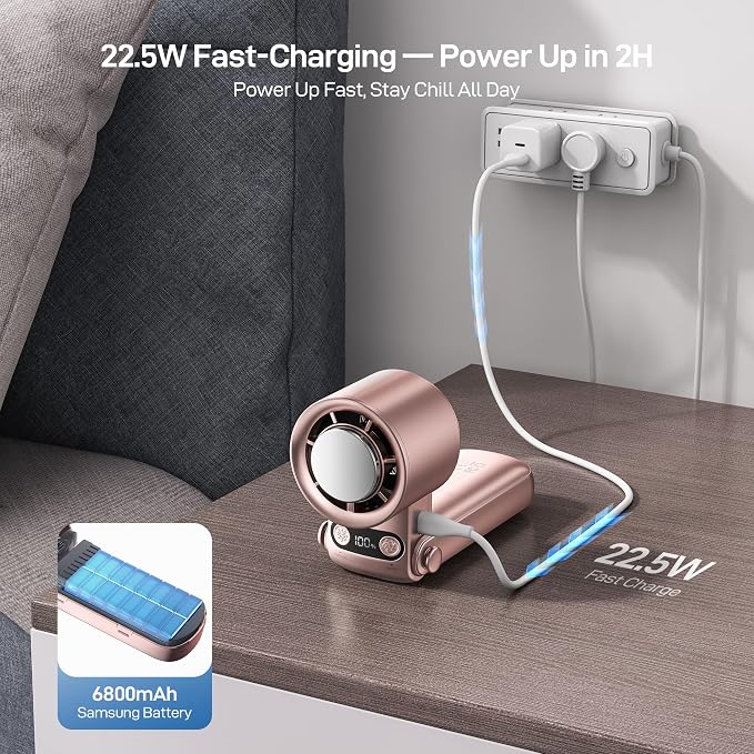 EPICKA Portable Handheld Fan with Ice Cooler - 25H Runtime, Rechargeable 6800mAh Personal Turbo Fan with Power Bank, Fast Charging, 0-100 Speed, Gifts for Women, Summer Travel Essentials, Rose Gold