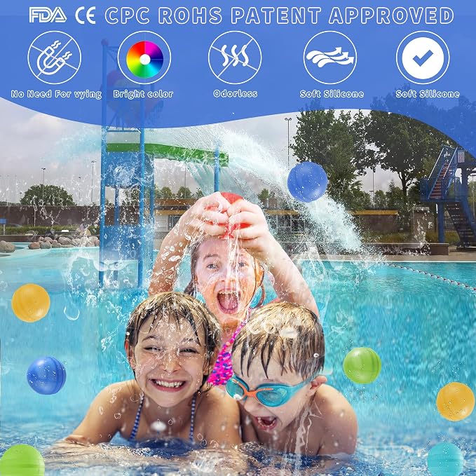GUNTAIL 16Pcs Reusable Water Balloons,Quick-Fill Water Bombs,Silicone Water Balls For Kids Aged 3-12,Outdoor Water Ball Fights,Summer Party Supplies For Swimming Pools, Beaches,Yards Outdoor Games