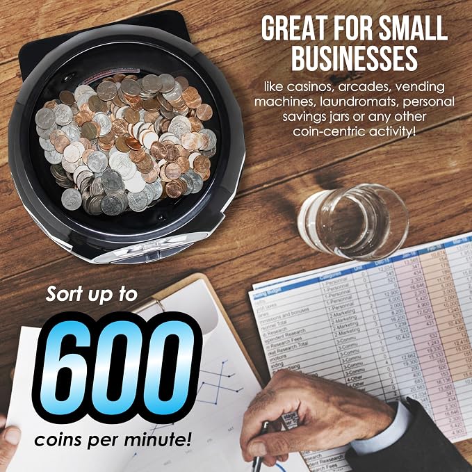 Safetech Coin Counter, Sorter, and Wrapper, Sorts 600 US Coins Per Minute (V790)