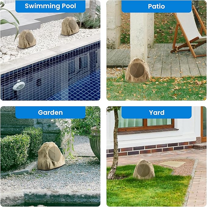 Theater Solutions 2R8S Outdoor Sandstone 8" Rock 2 Speaker Set for Deck Pool Spa Yard Garden