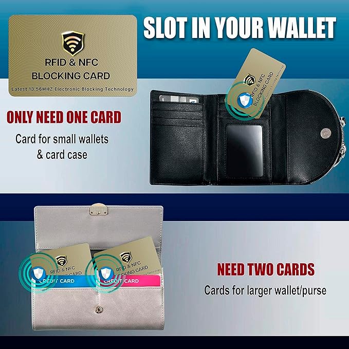 SaiTech IT RFID Blocking Cards, 2 Pack One Card Protects Entire Wallet Purse For Men & Women, NFC Contactless Bank Debit Credit Card Protector ID ATM Guard Card – Golden