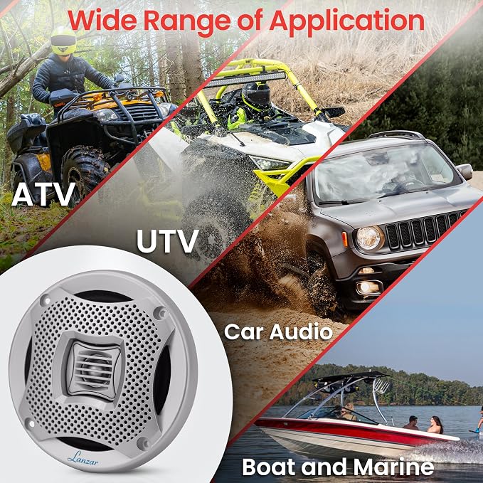 Pyle LANZAR 5.25” Marine 2-Way Speakers - Water Resistant Audio Stereo Sound System with 400 Watt Power, Attachable Grills and Resin Treatment for Indoor and Outdoor Use - 1 Pair in - AQ5CXS (Silver)